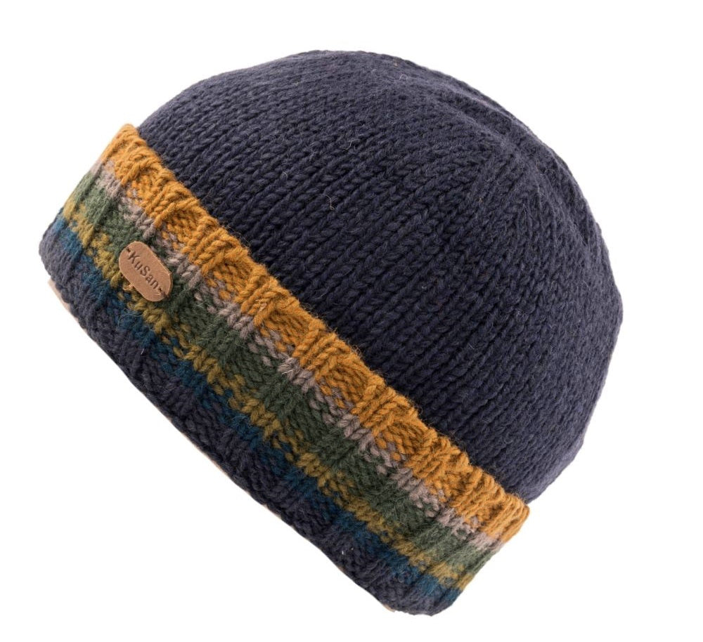 Kusan Wool Turn Up Beanie Hat Navy