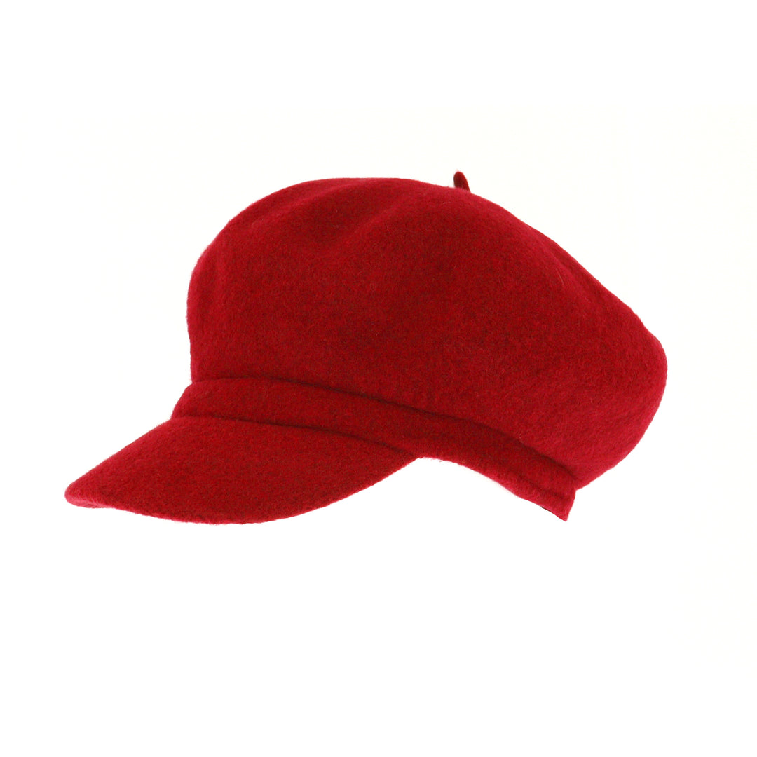 Oversized Wool Beret Peak Cap in Berry Red