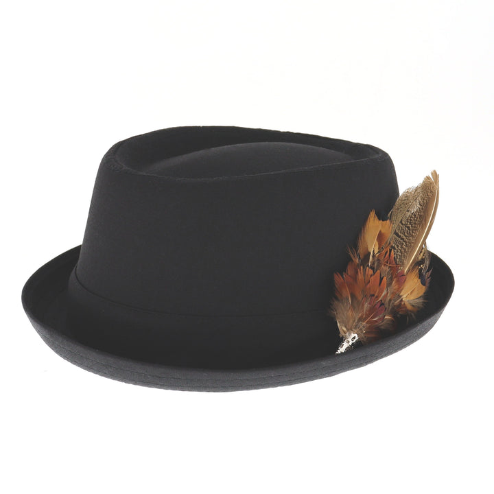 Black Pork Pie Hat With Feather