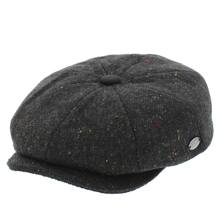 Whiteley Galactic Tweed Bakerboy Cap In Black & Grey