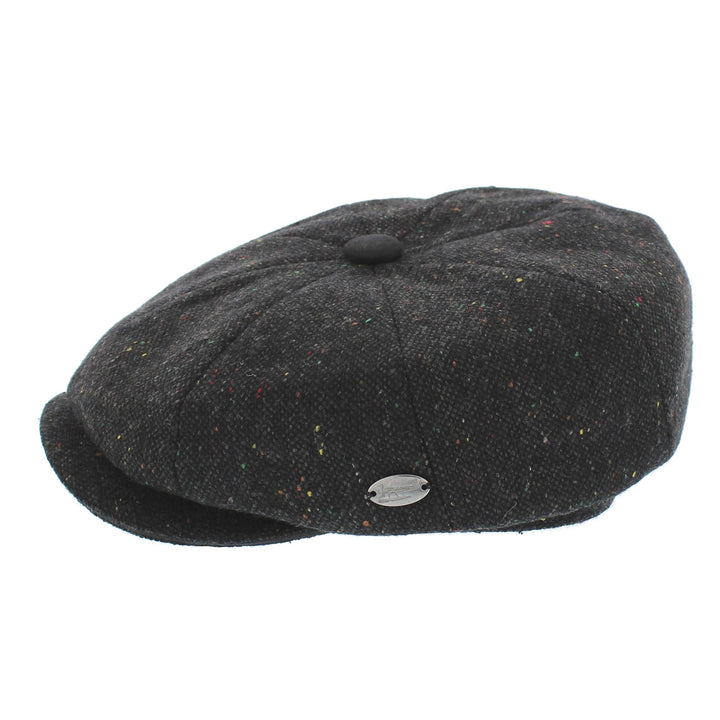 Whiteley Galactic Tweed Bakerboy Cap In Black & Grey