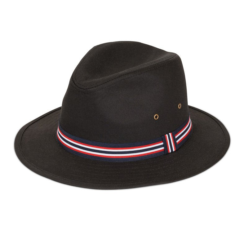 Black Cotton Fedora With Striped Band