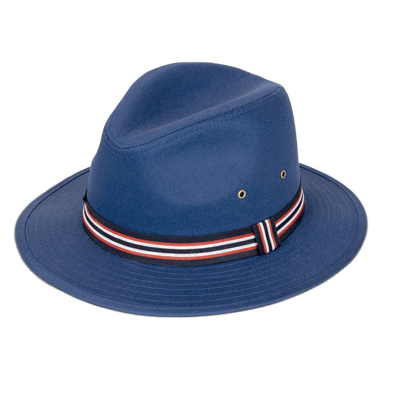 Blue Cotton Fedora With Striped Band