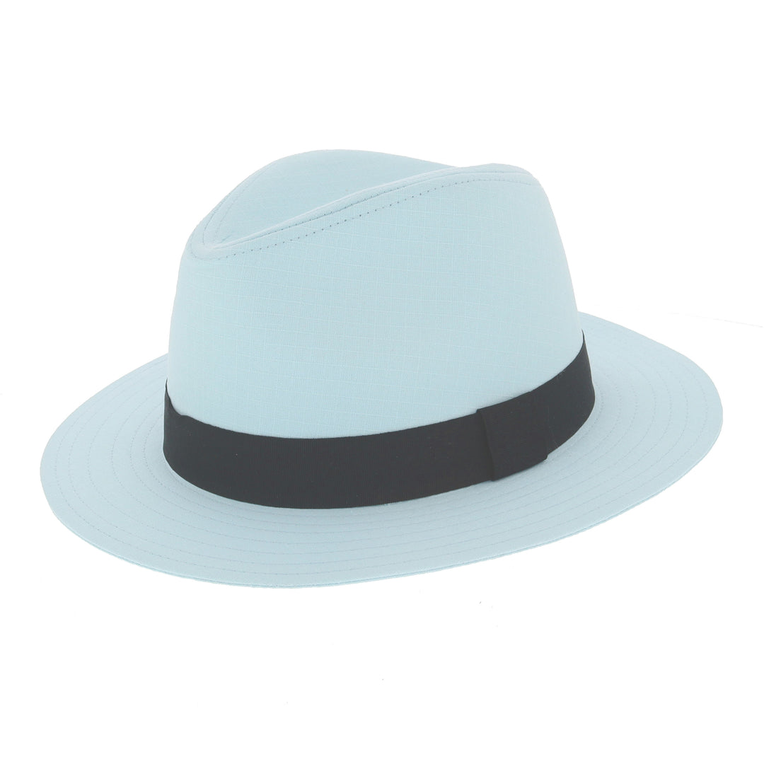 Blue Cotton Fedora With Black Band