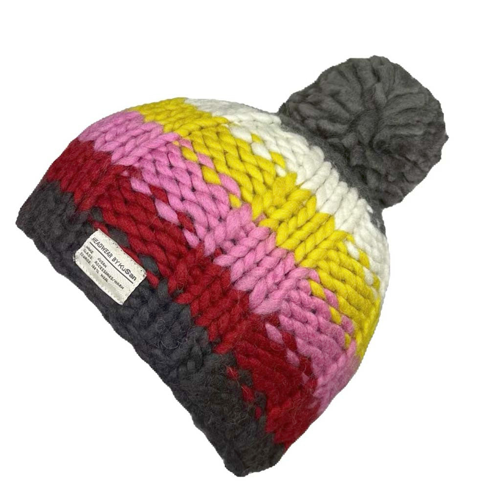Kusan Moss Yarn Bobble Hat Charcoal Rainbow (PK1934)