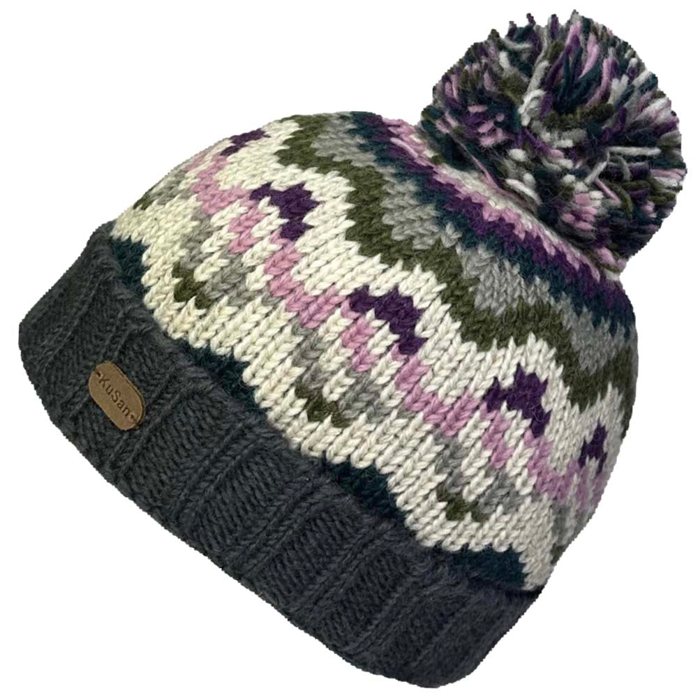 Kusan Wool Bobble Hat Charcoal/Green