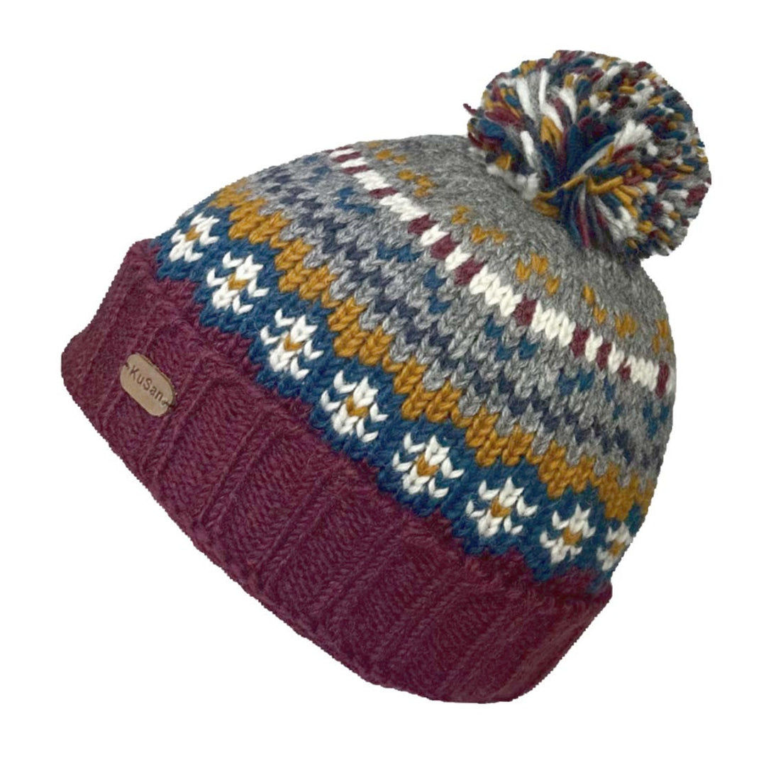 Kusan Wool Bobble Hat Plum