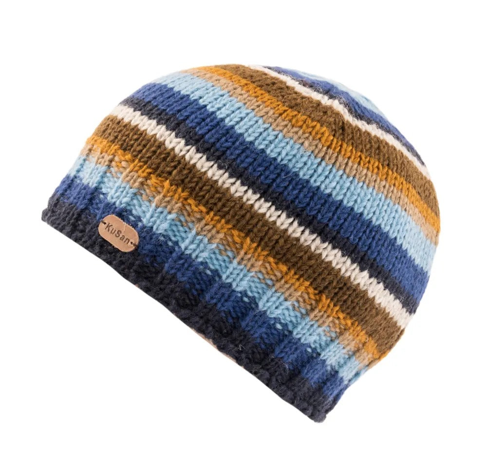 Kusan Brooklyn Knitted Stripe Beanie Sky Blue/Navy