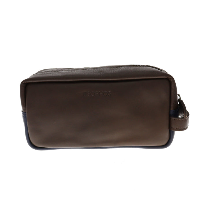 Premium Leather Colour Block Washbag Brown