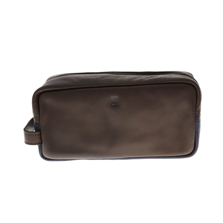 Premium Leather Colour Block Washbag Brown