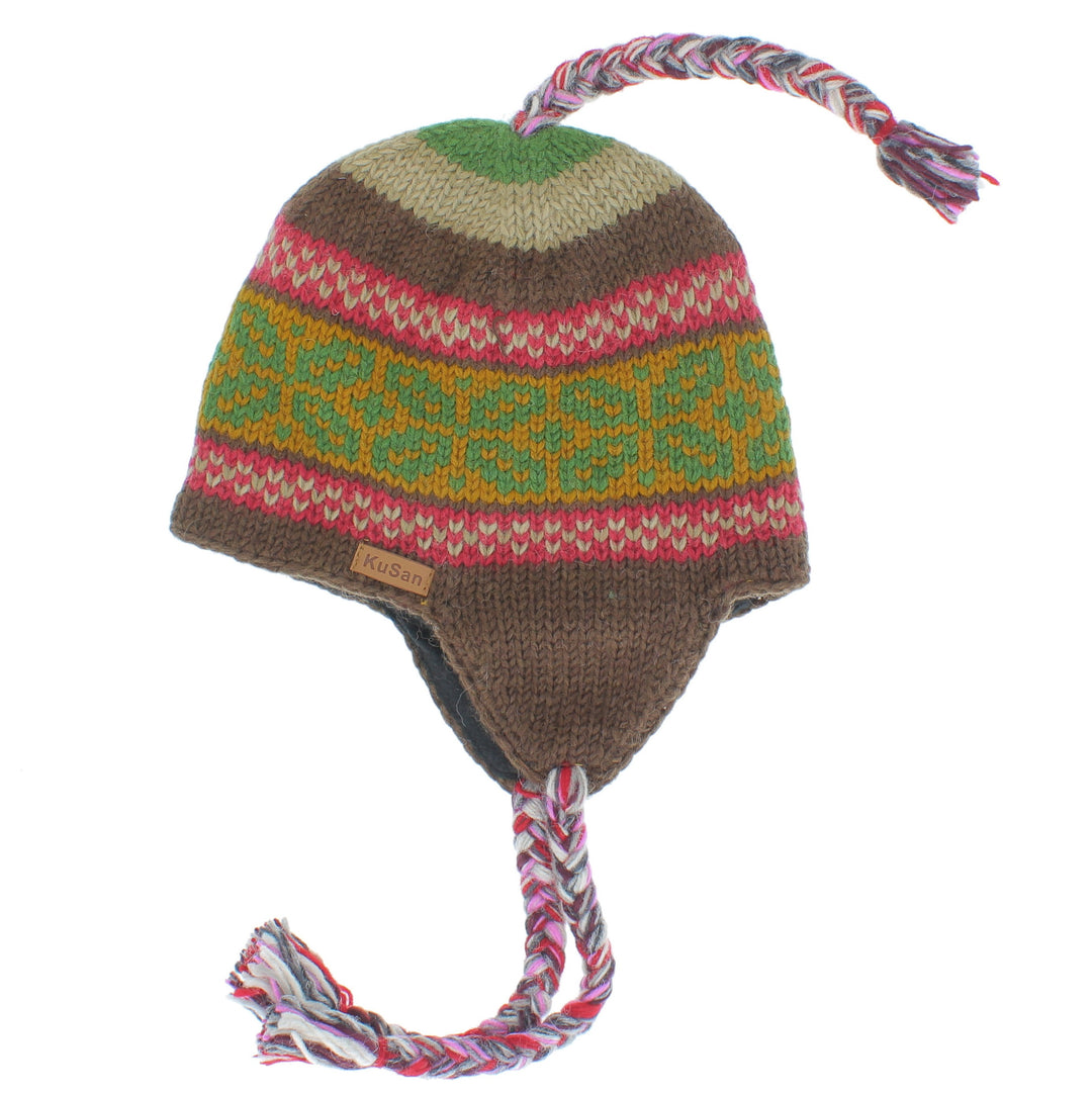 Kusan Wool Trapper Hat With Plaits, Brown