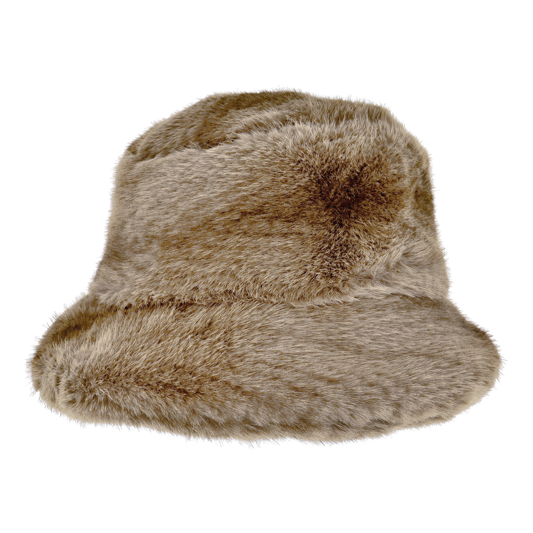 Faux Fur Down Brim Winter Hat in Toast