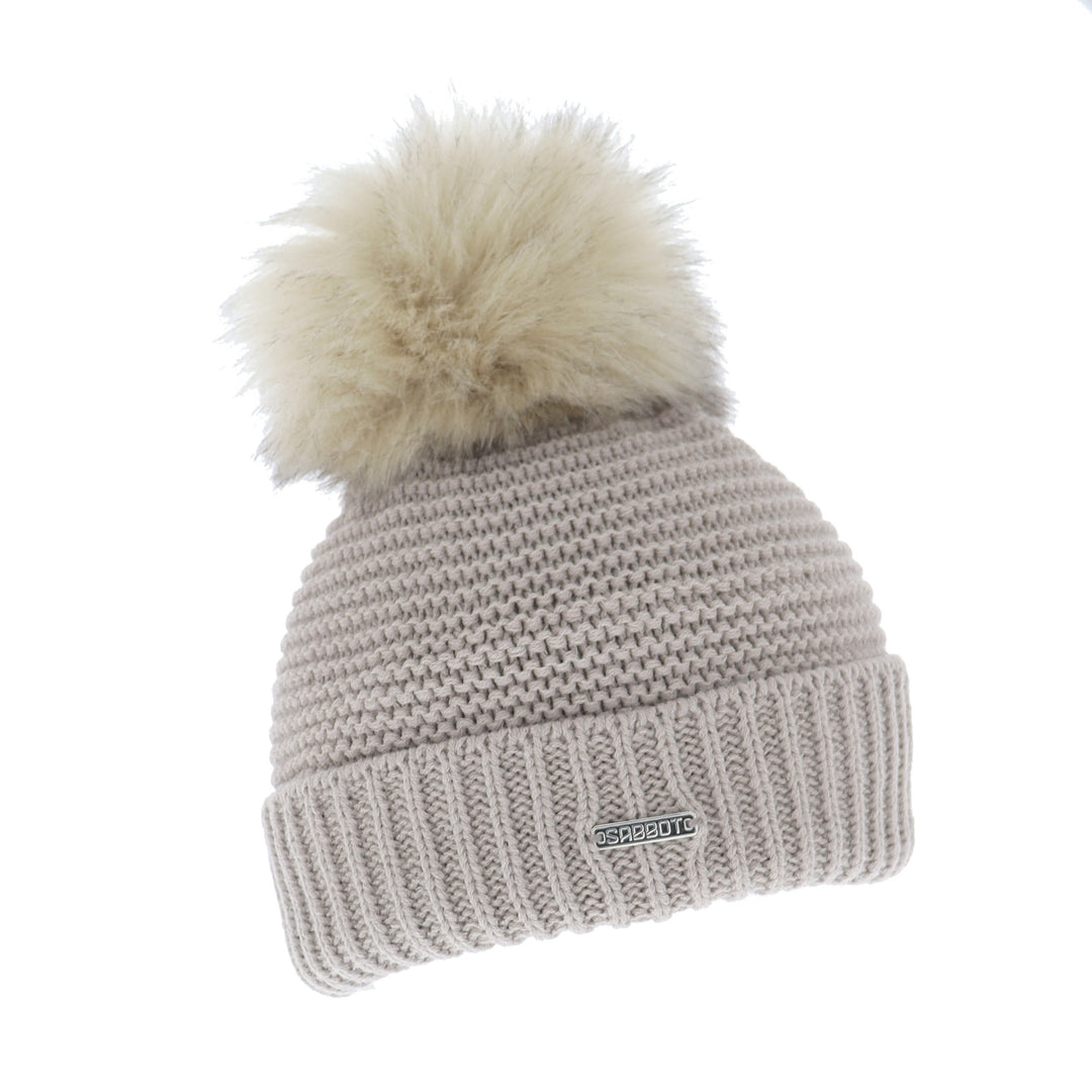 Sabbot Eva Knit Turn Up Faux Fur Bobble Hat Cappucino