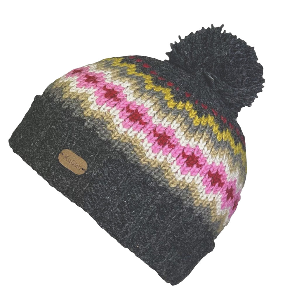 Kusan Wool Turn Up Bobble Hat Charcoal (PK2306)