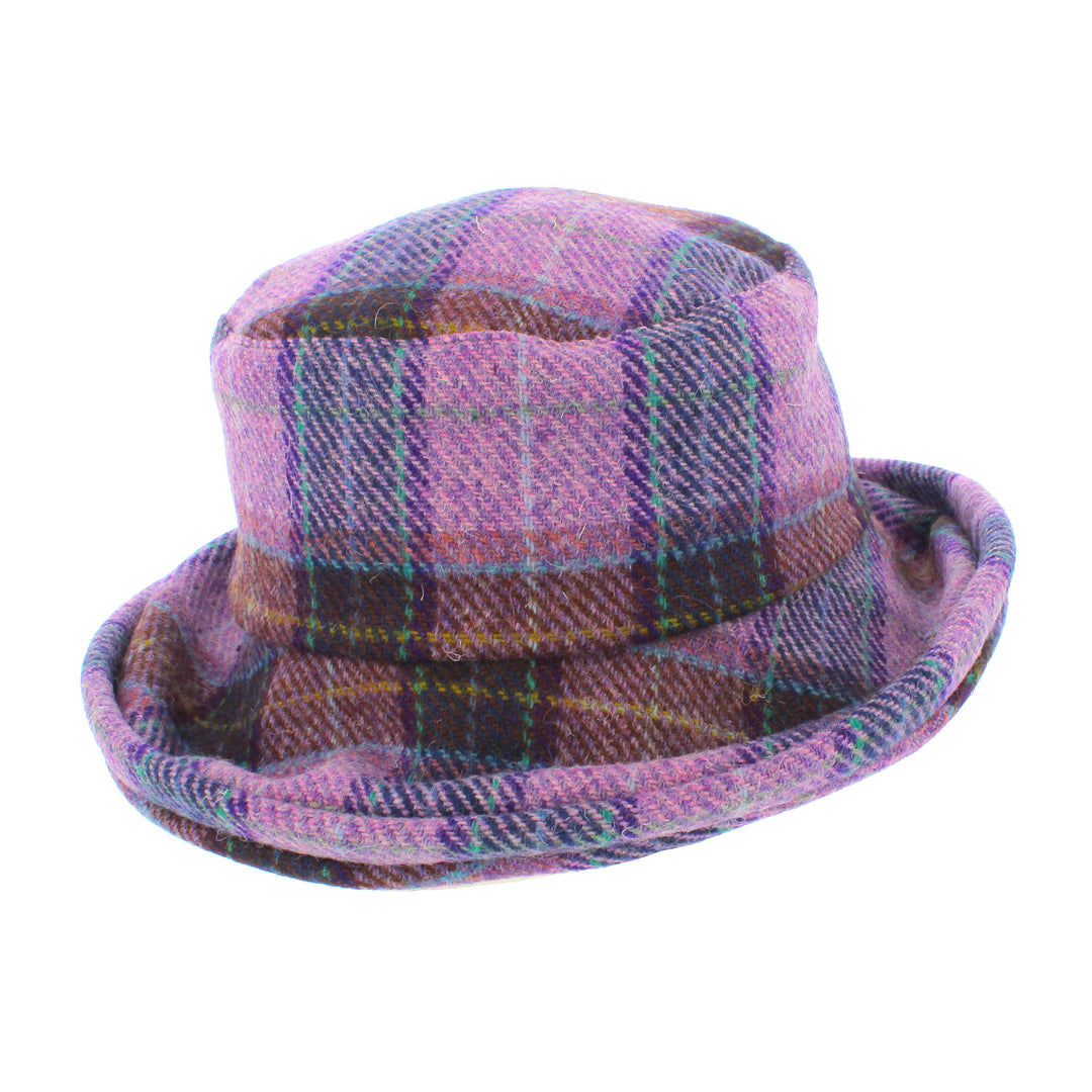 Glen Appin Ladies Harris Tweed Cloche Hat Purple Check