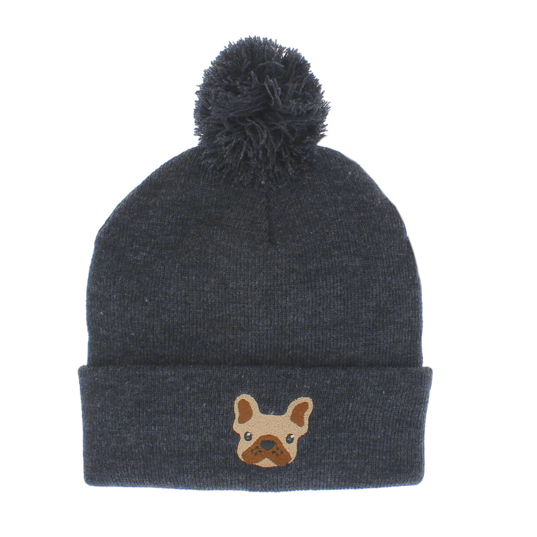 Pug Dog Embroidered Beanie Hat in Grey