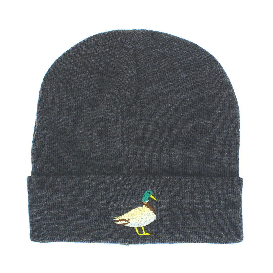 Duck Embroidered Beanie Hat in Grey