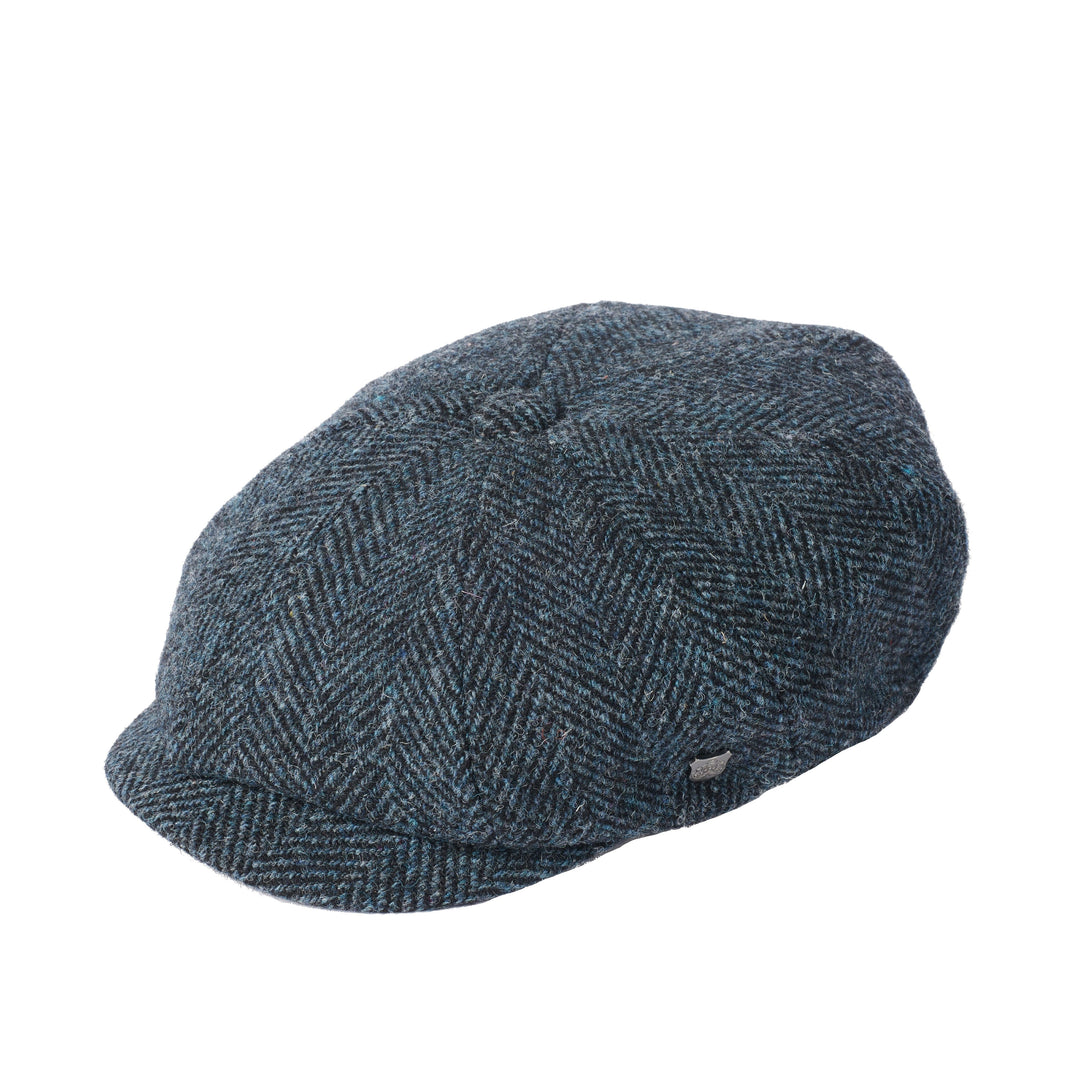 Carloway Harris Tweed Bakerboy Cap In Blue Herringbone 4750 From Failsworth