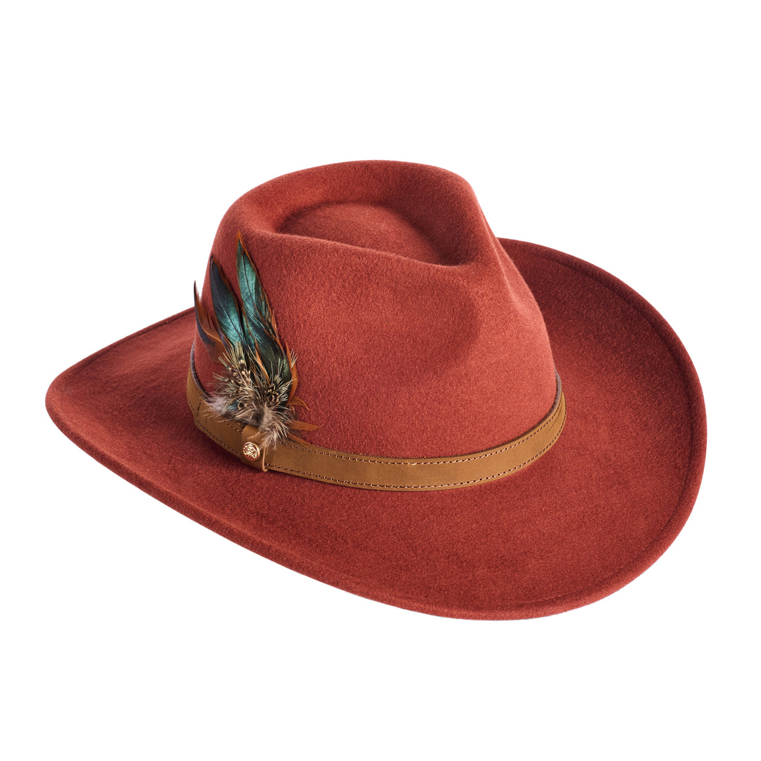Failsworth Ladies Wool Fedora Hat With Feather in Ginger