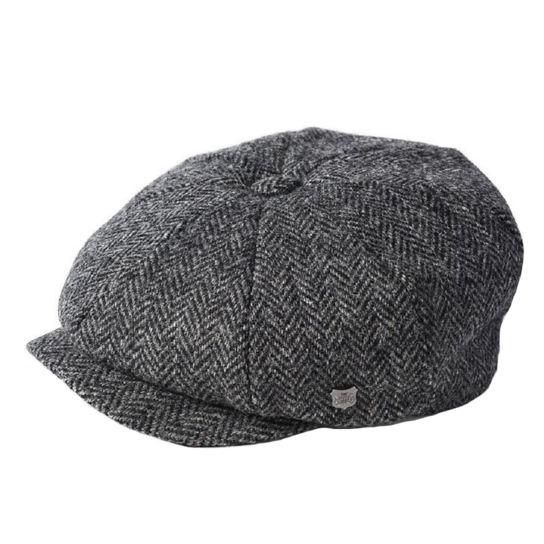 Carloway Harris Tweed Bakerboy Cap In Black Herringbone 4615 From Failsworth