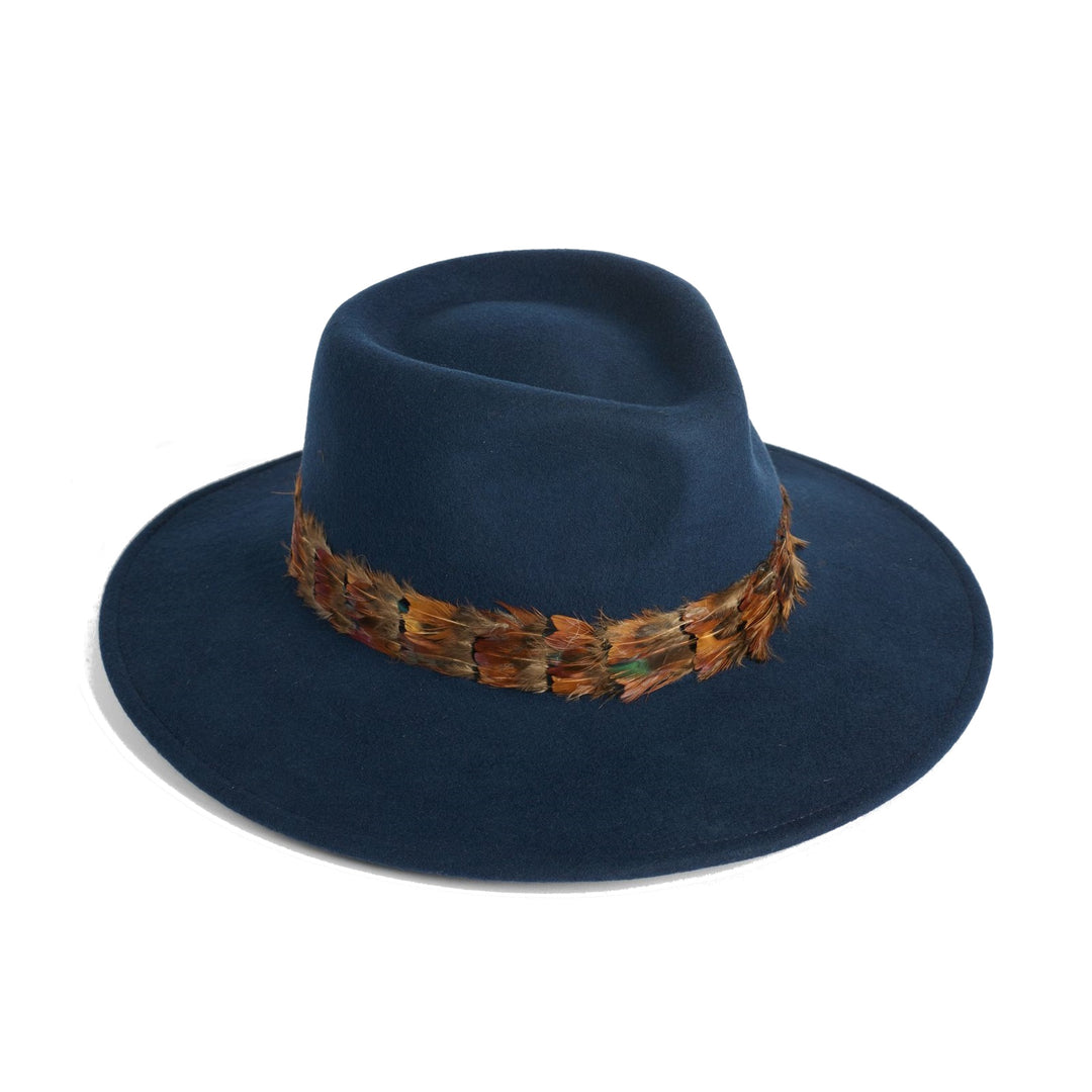 Failsworth Ladies Wool Fedora Hat With Feather Band in Navy