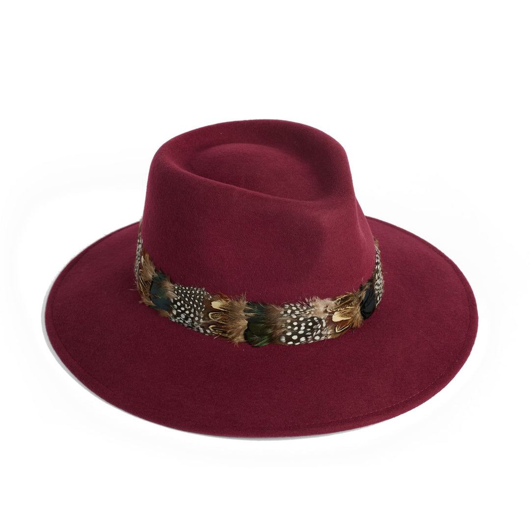 Failsworth Ladies Wool Fedora Hat With Feather Band in Redwood