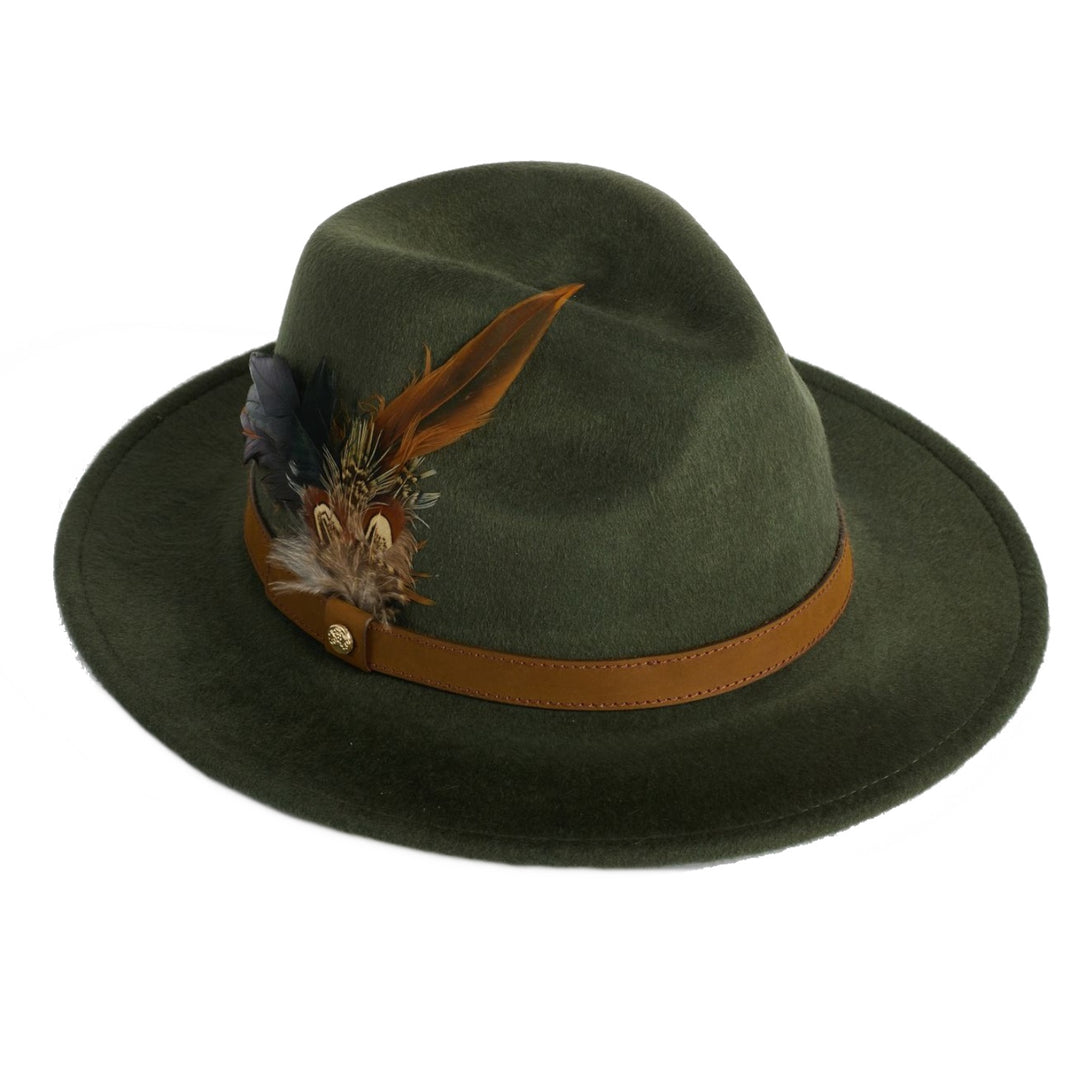 Failsworth Ladies Wool Fedora Hat With Feather in Hunter Green