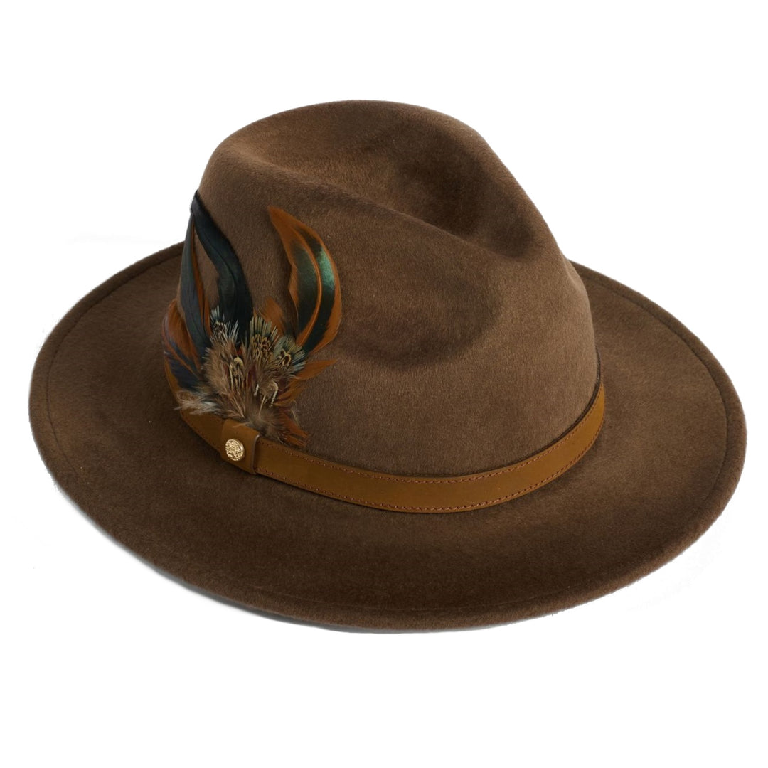 Failsworth Ladies Wool Fedora Hat With Feather in Truffle
