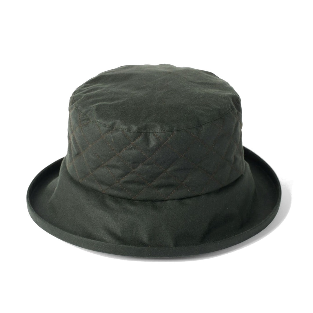 Failsworth Ladies Waxed Cotton Quilted Brim Bucket Hat Olive Green