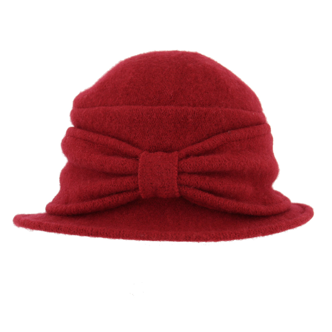 Berry Red Pull On Cloche Hat With Bow Detail