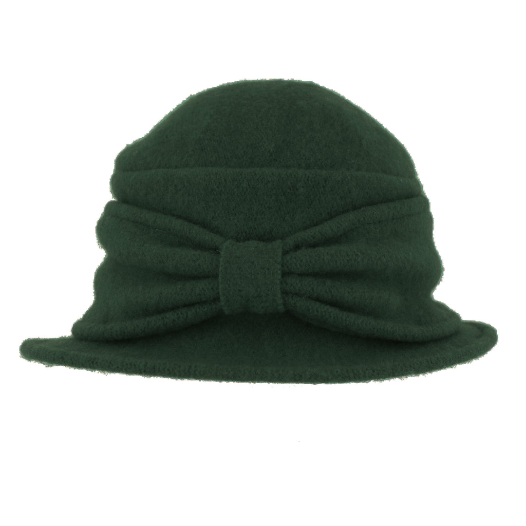 Forest Green Pull On Cloche Hat With Bow Detail