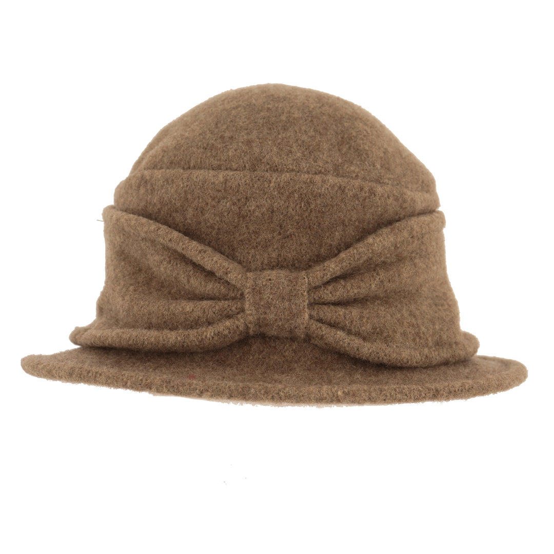 Brown Pull On Cloche Hat With Bow Detail