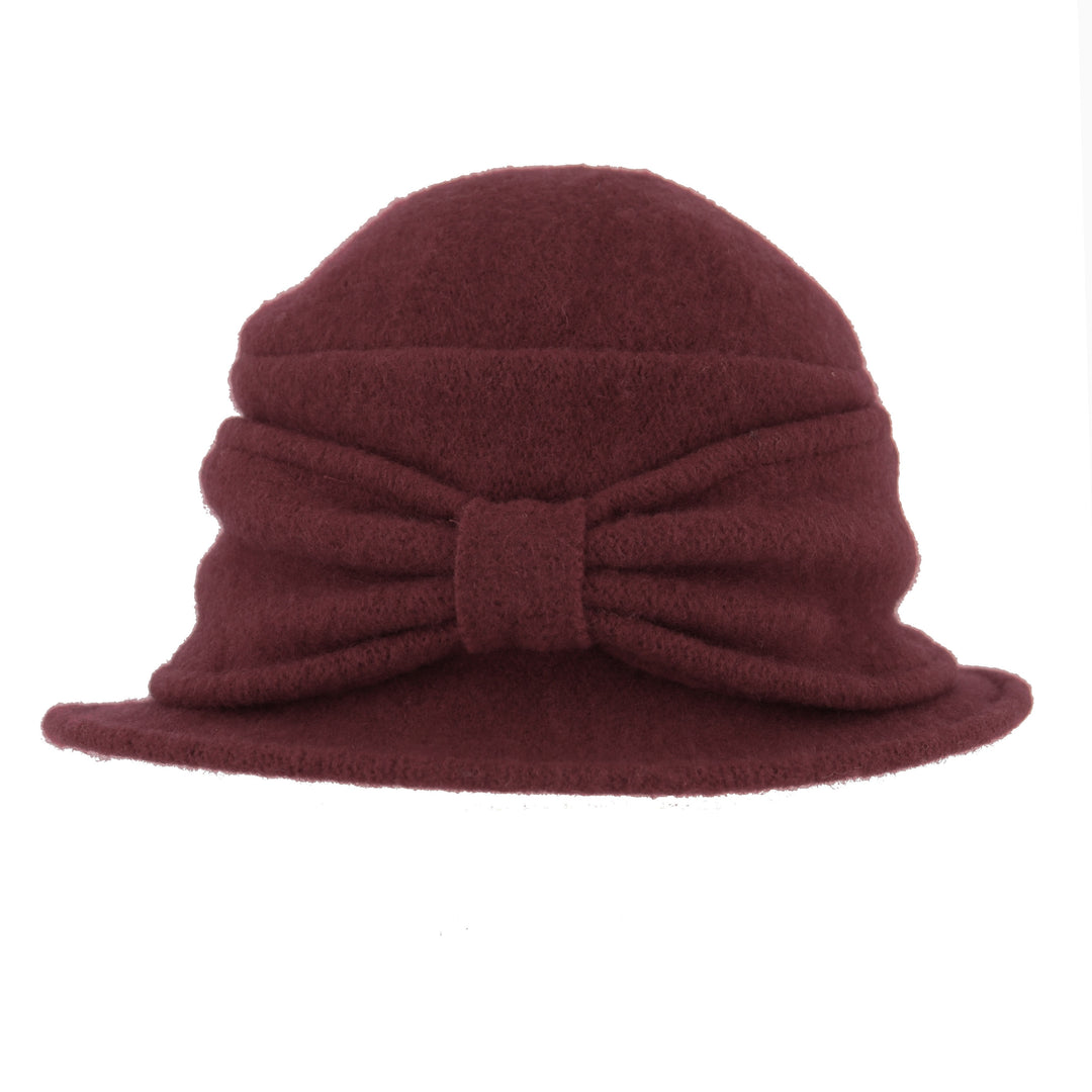 Plum Pull On Cloche Hat With Bow Detail