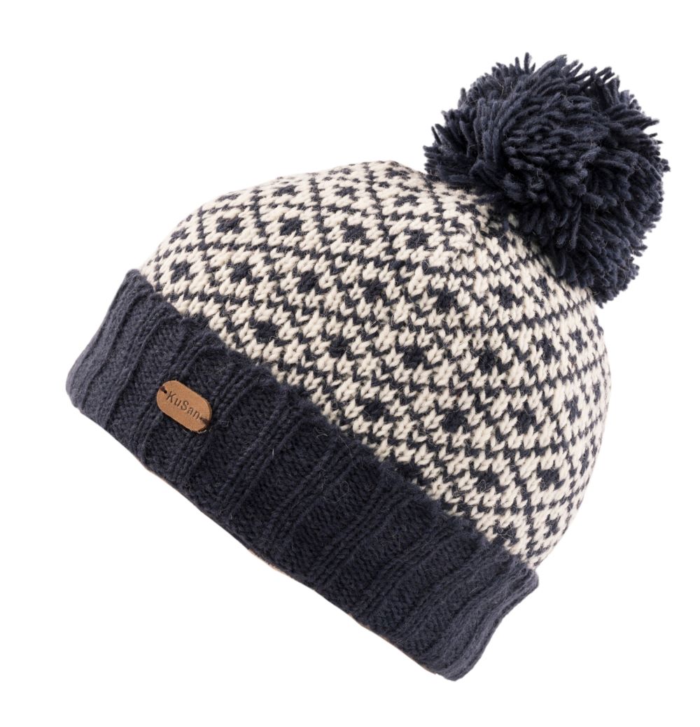 Kusan Wool Bobble Hat Navy & Grey