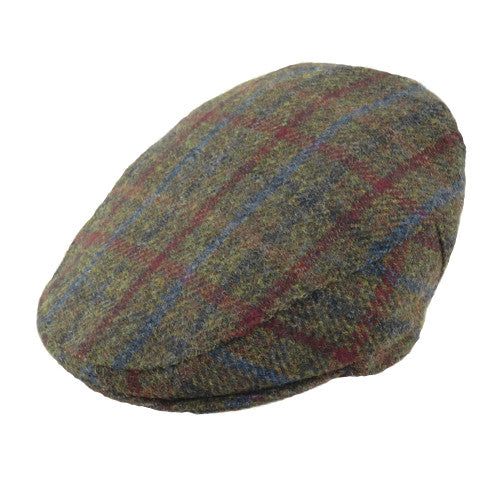 Glen Appin Harris Tweed Wool Country Flat Cap Green Check