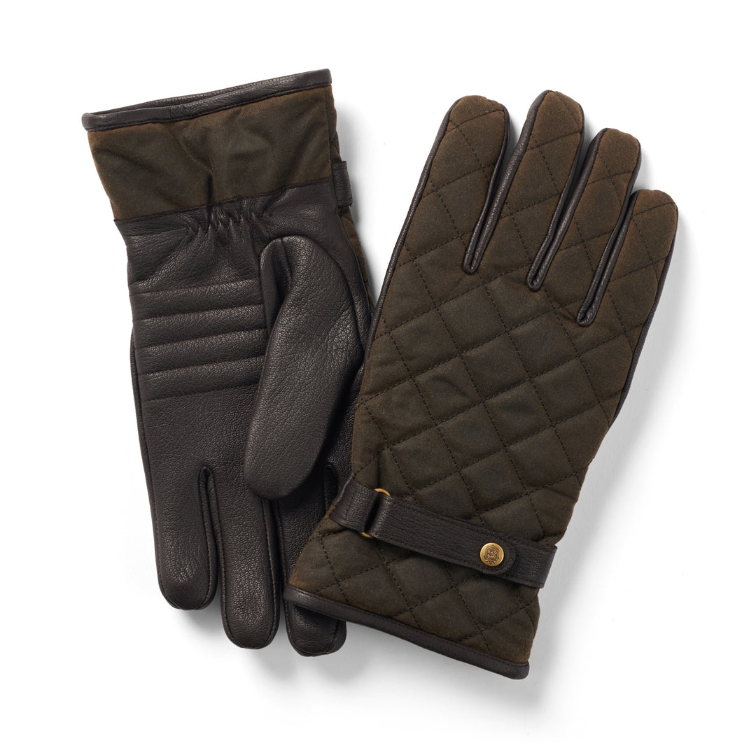 Men's Failsworth Wax Quilted Leather Gloves Olive/Brown