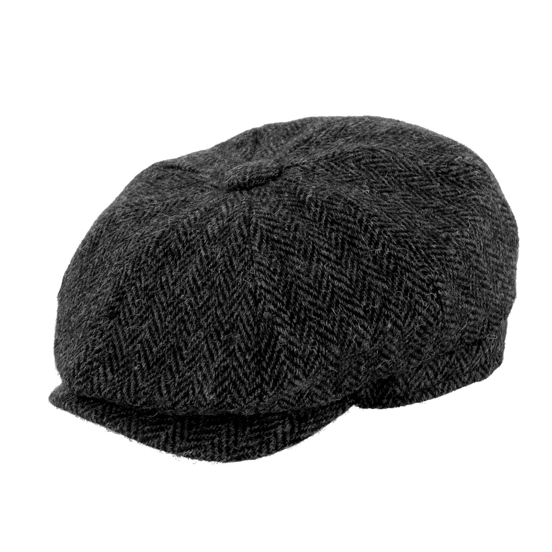 Glen Appin Harris Tweed Wool Shelby Bakerboy Cap Charcoal