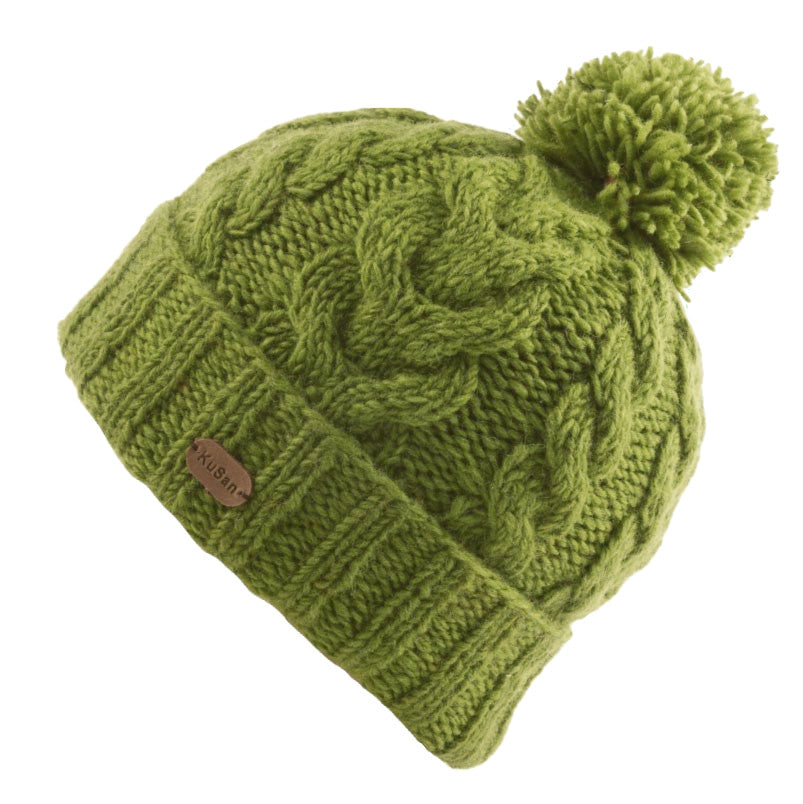 Kusan Cable Knit Bobble Hat Hand Made In Nepal Green – The Hat