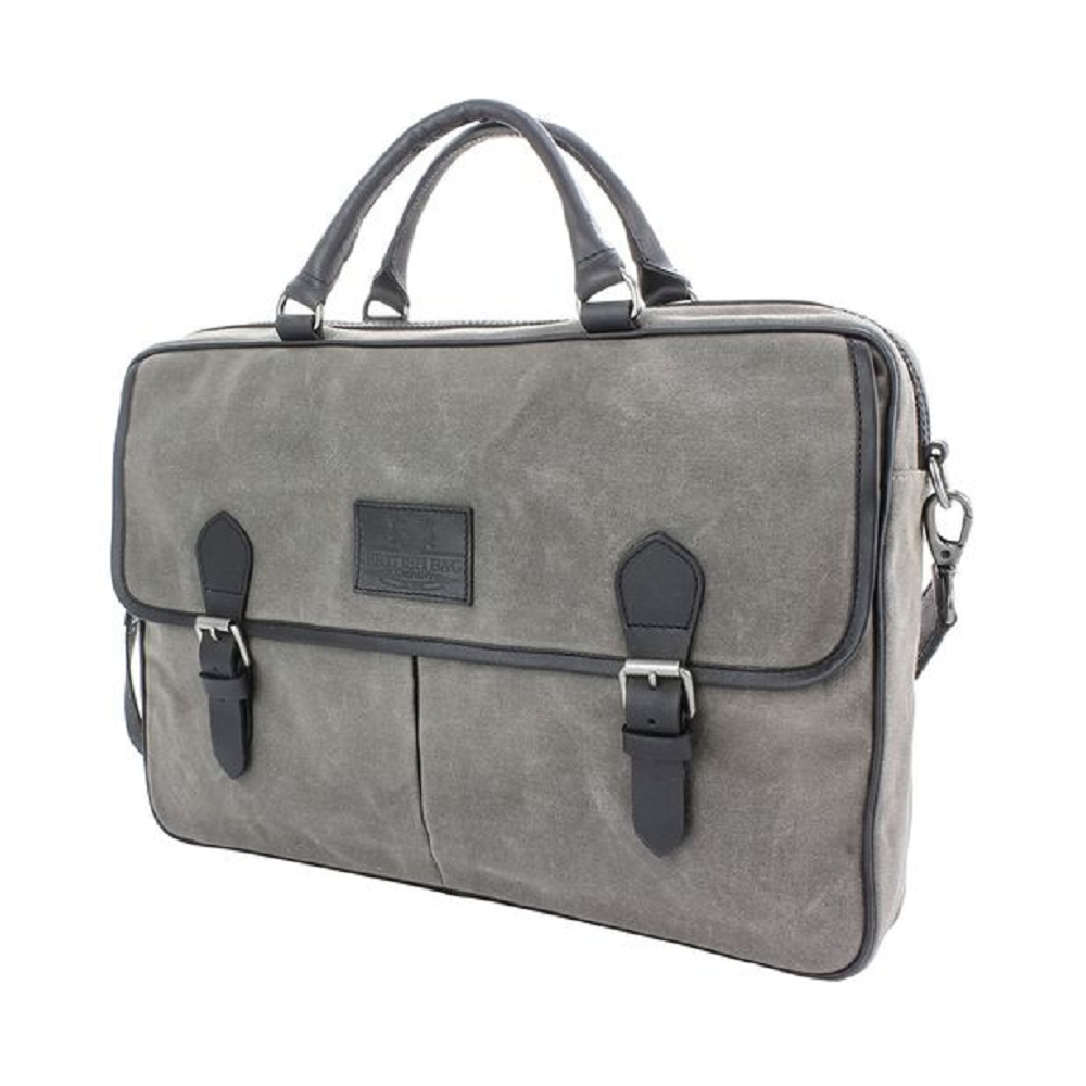 Navigator Waxed Canvas & Leather Briefcase Messenger Bag Grey