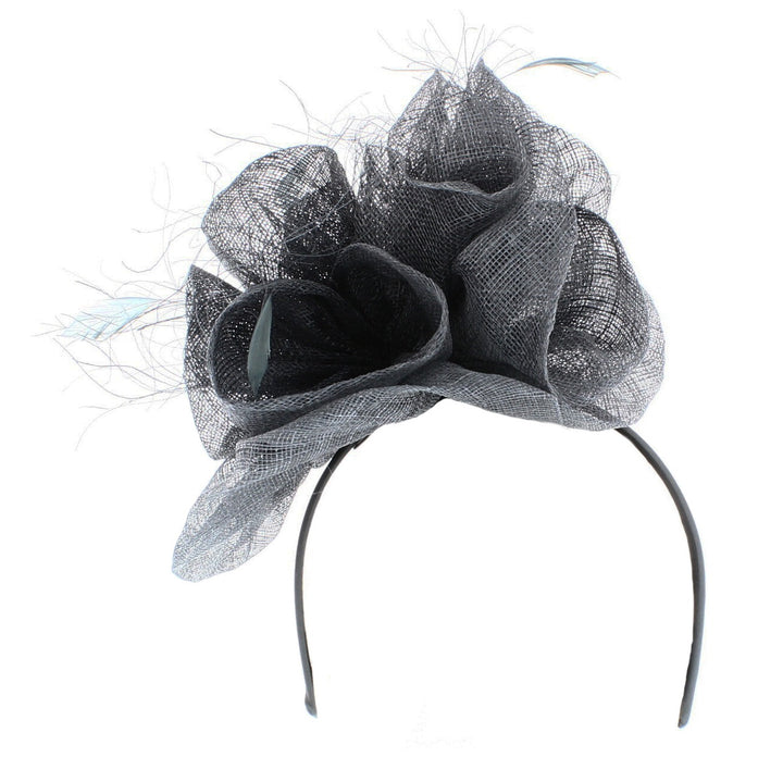 Midnight Grey Pheobe Sinamay Headband Fascinator