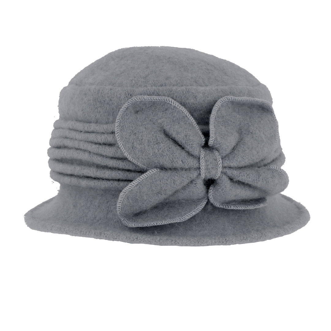 Grey Wool Pull On Cloche Hat