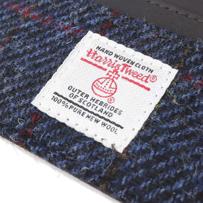 Credit Card Holder Wallet Brown Leather & Blue Harris Tweed
