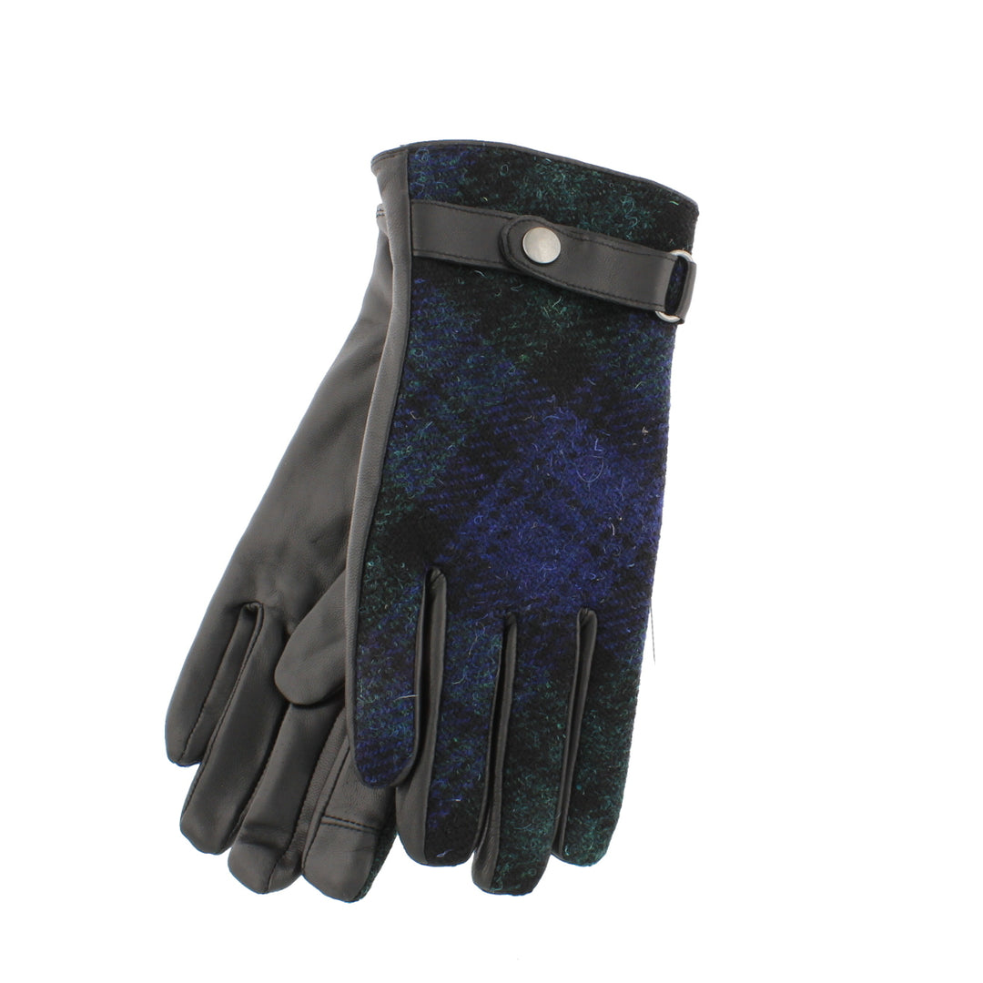 Failsworth Ladies Harris Tweed & Leather Gloves Black Watch Tartan