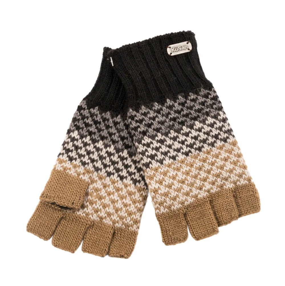 Kusan Wool Half Finger Gloves Black Rainbow