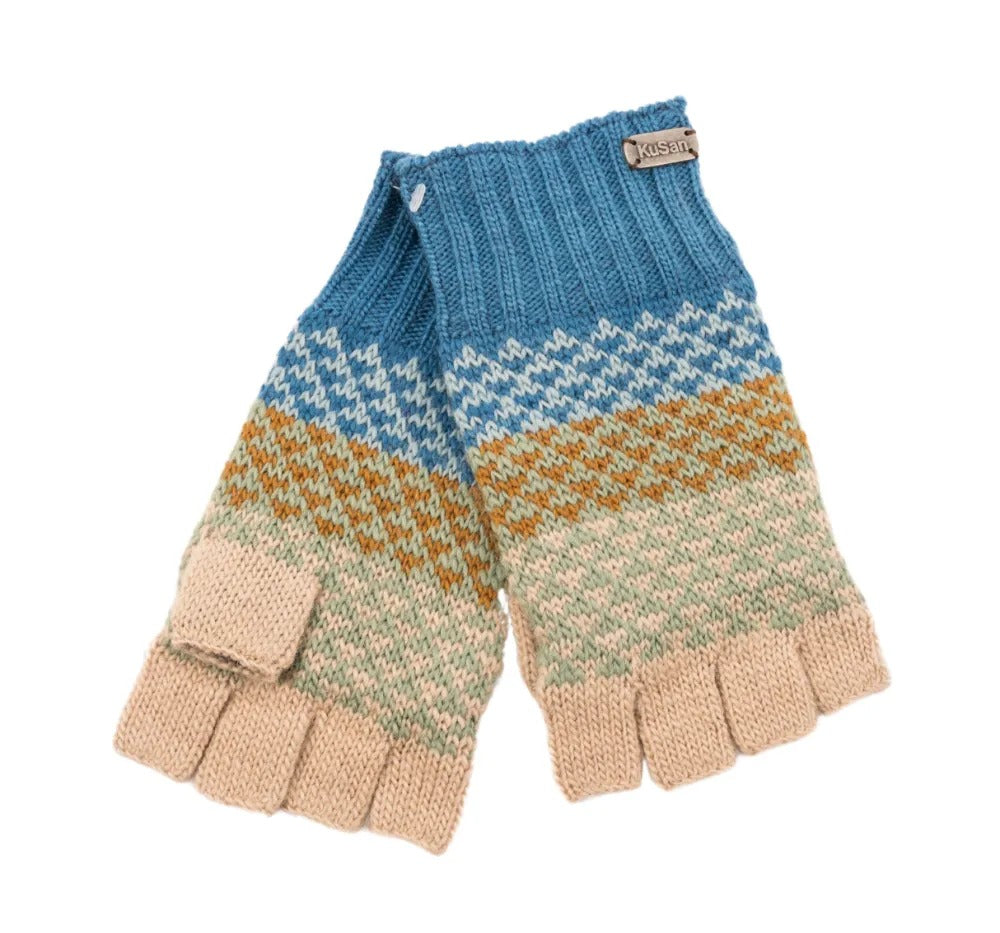 Kusan Wool Half Finger Gloves Blue Rainbow