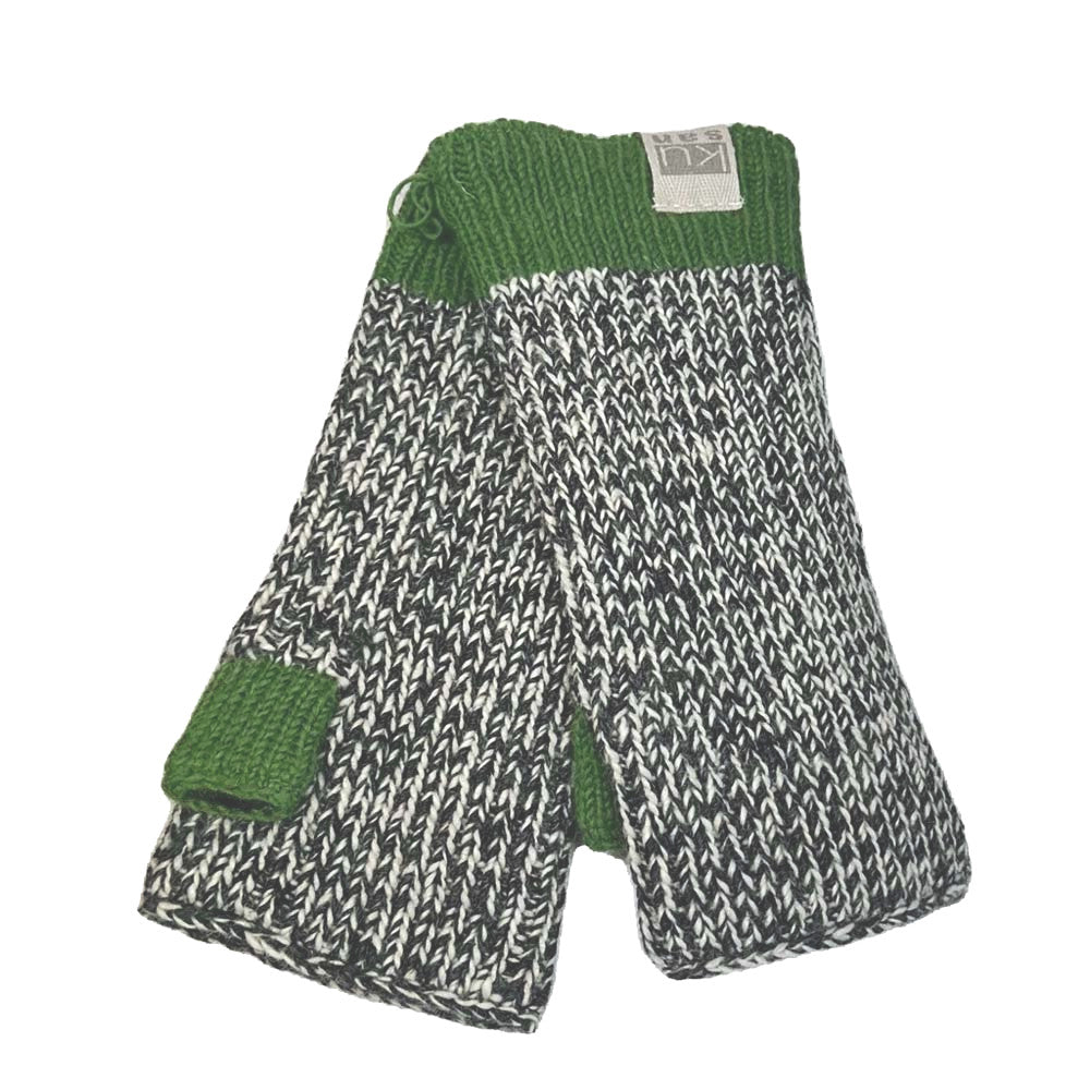 Kusan Grey Marl Wool Handwarmers with Green Cuff (PK2326)