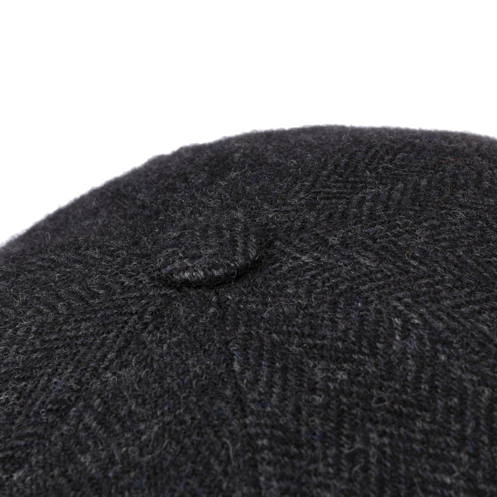 Stetson Wool Rich Hatteras Bakerboy / Newsboy Cap in Black & Grey Herringbone