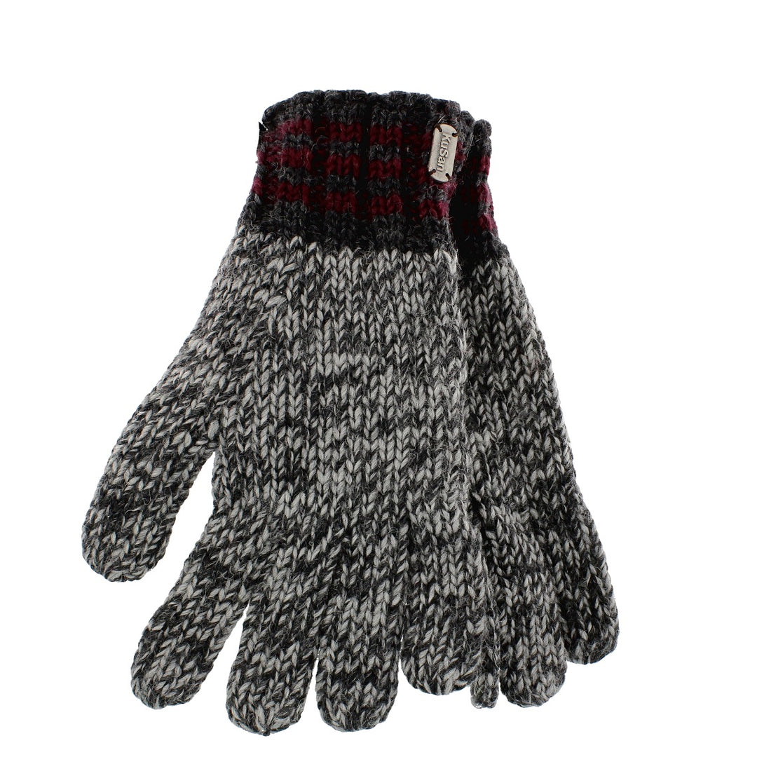 Kusan Knitted Gloves Charcoal Grey With Red Stripe Band