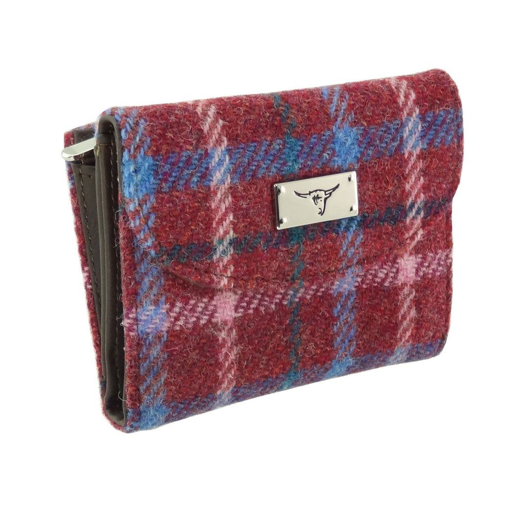 Glen Appin Harris Tweed Ladies Jura Small Purse Rust Red with Blue Overcheck
