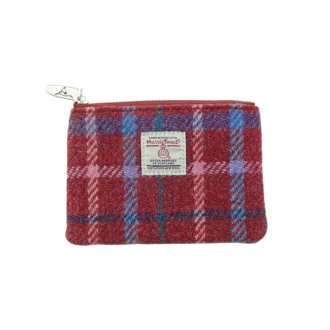 Glen Appin Eriskay Small Zip Coin Purse Rust Red with Blue Overcheck